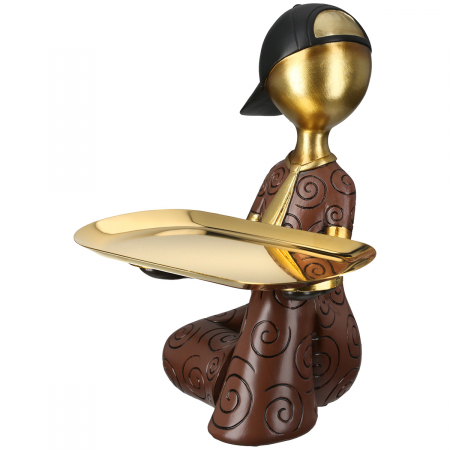 Modern - Figurină, Băiat, Motiv cravată, Rășină sintetică, maro, PU 1, L. 13 cm, L. 23 cm, H 24 cm