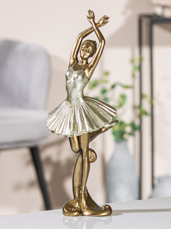 SALE % - Figurina balerina in fusta Dancer, compozit, auriu, 11.5x31.5x13 cm