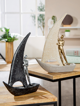 Figurină, Barcă, Sailing, Motiv bărbat, Polirășină, auriu, argintiu, PU 2, 2 buc. asortate, L. 5,5 cm, L. 20 cm, H. 29 cm [4]