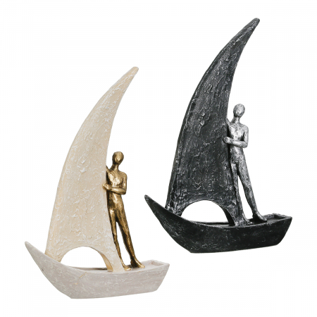 SALE % - Figurină, Barcă, Sailing, Motiv bărbat, Polirășină, auriu, argintiu, PU 2, 2 buc. asortate, L. 5,5 cm, L. 20 cm, H. 29 cm