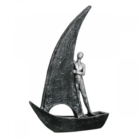 Figurină, Barcă, Sailing, Motiv bărbat, Polirășină, auriu, argintiu, PU 2, 2 buc. asortate, L. 5,5 cm, L. 20 cm, H. 29 cm [2]