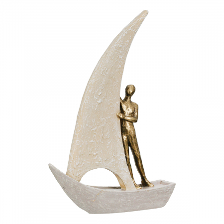 Figurină, Barcă, Sailing, Motiv bărbat, Polirășină, auriu, argintiu, PU 2, 2 buc. asortate, L. 5,5 cm, L. 20 cm, H. 29 cm [1]