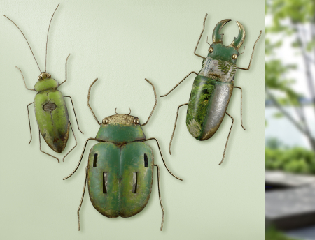 SALE % - Decoratiune de perete beetle, metal, verde 21.5x58x6.3 cm