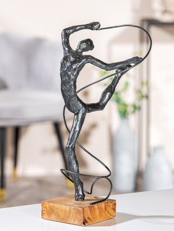 SALE % - Figurina Body feeling, aluminiu/lemn, gri, 23x36.5x23 cm
