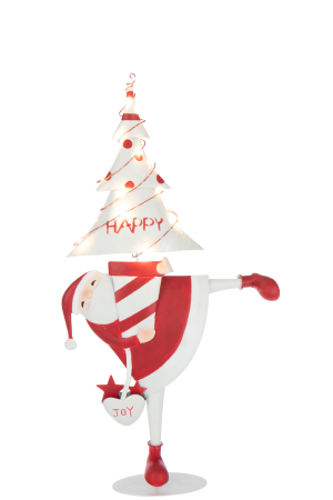 SALE % - Figurina, Brad de Craciun cu LED-uri din metal, rosu/alb, L, cu Mos Craciun