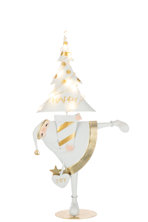 SALE % - Figurina, Brad de Craciun cu LED-uri, metal, auriu/alb, L