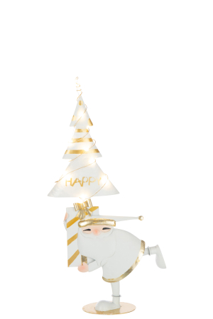 SALE % - Figurina, Brad de Craciun cu LED-uri, metal, auriu/alb, S