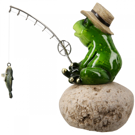 Figurină, Broască, Motiv Pescar, Rășină sintetică, verde, PU 3, L. 18 cm, L. 11 cm, H 16 cm [1]