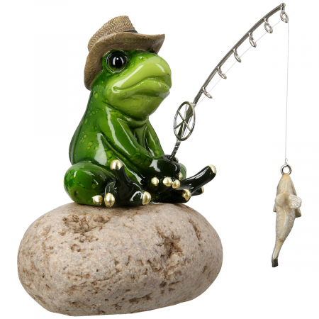 Figurină, Broască, Motiv Pescar, Rășină sintetică, verde, PU 3, L. 18 cm, L. 11 cm, H 16 cm [3]