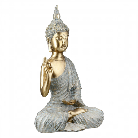 Figurină, Buddha, Iluminarea, Polirășină, auriu, gri, PU 4, L. 8 cm, L. 16 cm, H. 24,5 cm [1]
