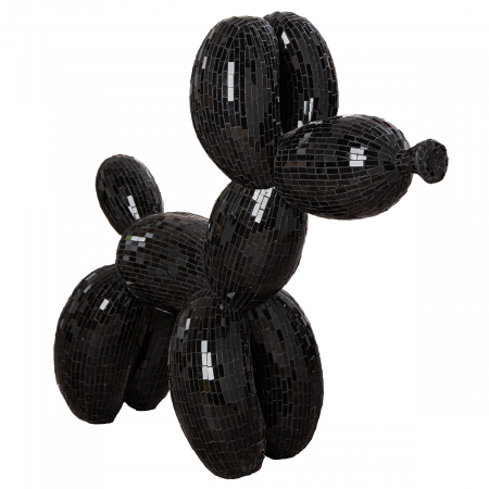 Modern - Figurină, Câine, Black Disco, Balon câine, Fibră de sticlă, Oglindă de sticlă, negru, PU 1, L. 24 cm, L. 65 cm, H. 60,5 cm