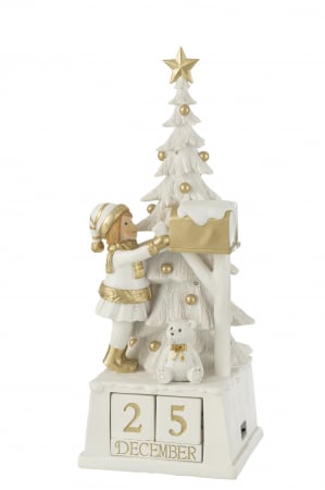 Mos Craciun - Figurina Calender Xmas Tree, Rasina, Alb, 18.5x18x49.5 cm