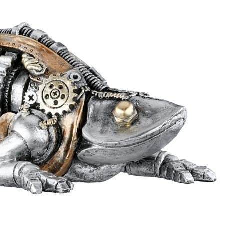 Figurină, Cameleon, Steampunk Cameleon, Motiv roată, Polirășină, argintiu, PU 2, L. 12,5 cm, L. 22 cm, H. 9,5 cm [3]