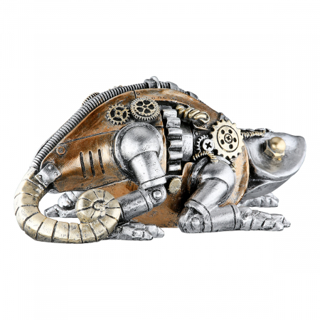 Figurină, Cameleon, Steampunk Cameleon, Motiv roată, Polirășină, argintiu, PU 2, L. 12,5 cm, L. 22 cm, H. 9,5 cm [2]