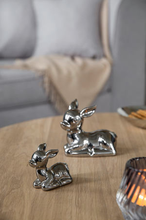 Accesorii - Figurina caprioara Carino, Portelan, Argintiu, 8.80x7x4.90 cm