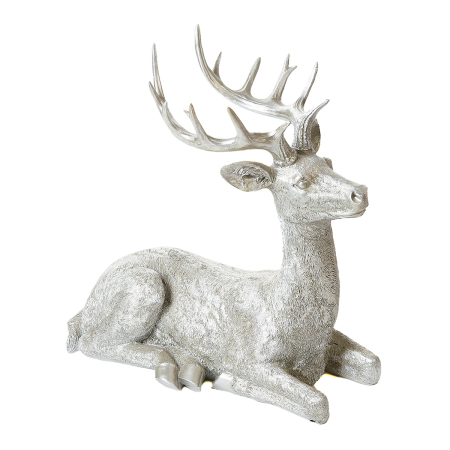 Figurina, Cerb, „Raffael”, Rasina sintetica, culoare argintie, PU 1, L. 29,5 cm, L. 57 cm, H 56 cm [1]