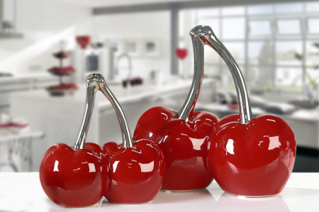 SALE % - Figurina cirese Double Cherry, ceramica, rosu/argintiu, 16x16 cm
