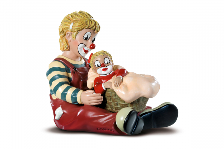 Clovni - Figurina clovn Sister, rasina, multicolor, 7x10,5x9,5 cm