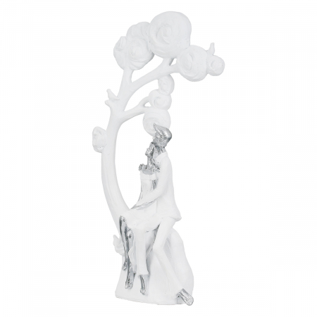Figurină, Copac, pereche, Arborele iubirii, Polirășină, albă, PU 1, L. 10,5 cm, L. 20,5 cm, H. 39,5 cm [1]