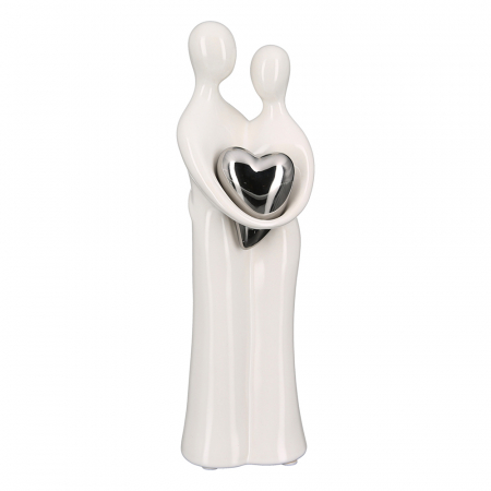 Accesorii - Figurina Couple, ceramica, alb/argintiu, 25 cm