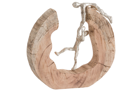 Dragobete - Figurina Couple Climbing, Lemn/Cristal, Negru/Natural, 29x6.5x30 cm