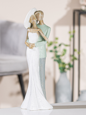 SALE % - Figurina couple elegant, compozit, alb, 9x31x7 cm