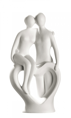 Dragobete - Figurina Couple Heartly Backing, ceramica, crem, 39 cm