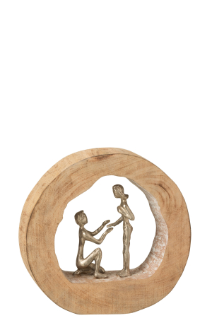Dragobete - Figurina Couple Proposal, Lemn, Natural, 28x6x27 cm