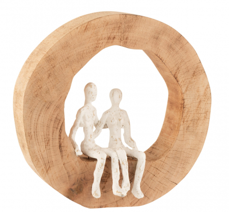 IN STOC - Figurina Couple Sitting, Lemn, Alb/Natural, 29x6x28 cm