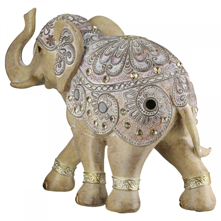 Figurină, Elefant, Motiv oglindă, oriental, Rășină sintetică, maro, PU 2, L. 9 cm, L. 23 cm, H 19 cm [2]