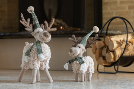 CRACIUN - Figurina, Esarfa Moose din poliester alb-galbui/verde, S