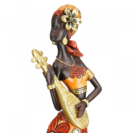 Figurină, Femeie,African Beat, Motiv Muzician, Polirășină, maro, PU 3, L. 6 cm, L. 6,5 cm, H. 32 cm [2]