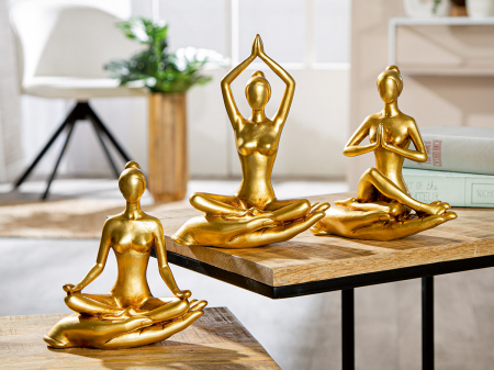 Figurină, Femeie yoga, Motiv femeie, motiv yoga, Polyresin, auriu, PU 3, 3 buc. asortate, L. 7,5 cm, L. 16 cm, H. 21 cm [4]