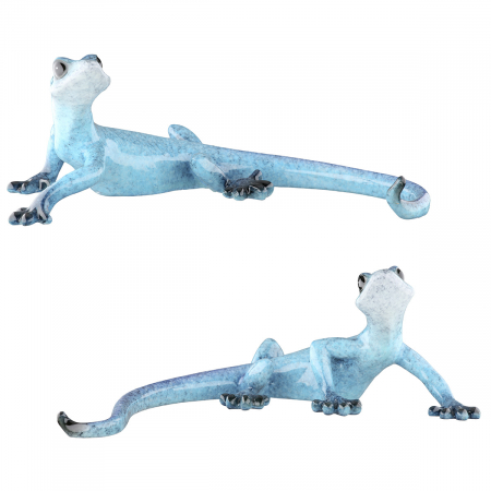 Arta sticlei - Figurină, Gecko, Eddie, Polyresin, albastru, PU 6, 2 buc. asortate, L. 18 cm, H. 6 cm