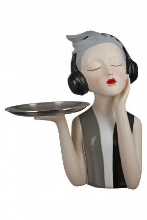 SALE % - Figurina Girl Headphones, Otel/Rasina, Multicolor, 24x27x17 cm