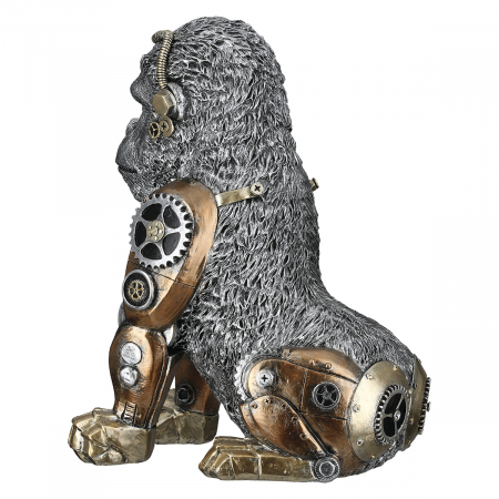 Figurină, Gorilă, Motiv roți dințate, Rășină sintetică, argintie, PU 1, L. 24 cm, L. 18 cm, H 31 cm [3]