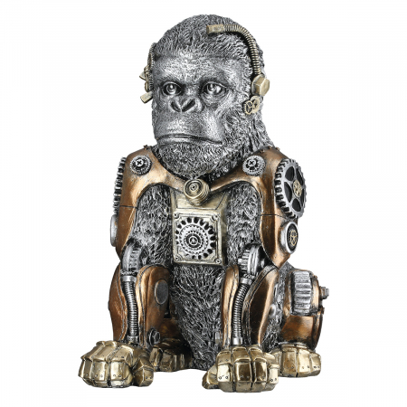 SALE % - Figurină, Gorilă, Motiv roți dințate, Rășină sintetică, argintie, PU 1, L. 24 cm, L. 18 cm, H 31 cm