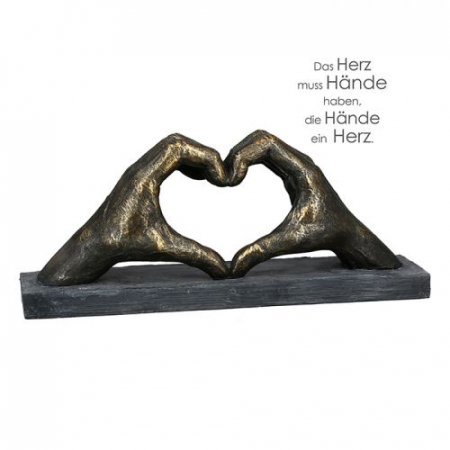 Dragobete - Figurina heart of hands, rasina, bronz/gri, 10x36x15 cm