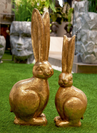 IN STOC - Set 2 figurine Rabbit, Compozit, Auriu, 15x19x50 cm