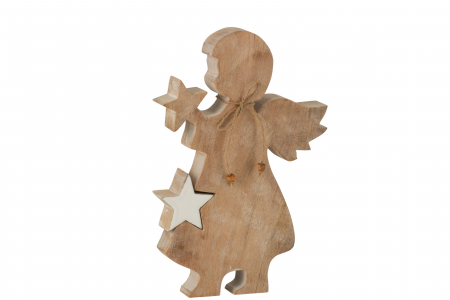 SALE % - Figurina inger Angel, Lemn, Natural, 4x18x29 cm