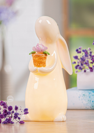 SALE % - Figurina, (LED), Bunny, "Presa", Motiv floare, Portelan, Alb, L. 8.5 cm, W. 8 cm, H. 17 cm