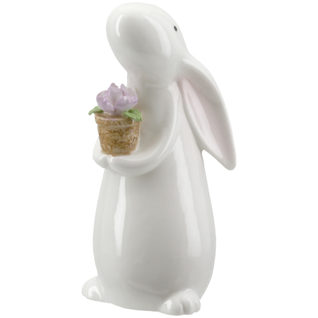 Figurina, (LED), Bunny, "Presa", Motiv floare, Portelan, Alb, L. 8.5 cm, W. 8 cm, H. 17 cm [1]