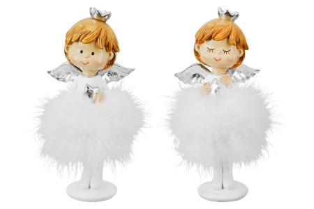 SALE % - Figurina, ingeri, "Mila", Motiv stea, Poly, alb, PU 4, 2 asortate, L. 9 cm, L. 10 cm, H 20,5 cm