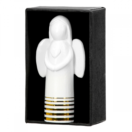 Figurină, Îngeri, Ophaniel, Motiv inimă, punctat, dungi, Polyresin, alb, PU 16, 2 buc. asortate, L. 3 cm, L. 5 cm, H. 8 cm [2]