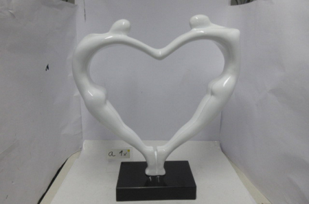 SALE % - Figurina inima, compozit/marmura, alb, 49x55x15 cm