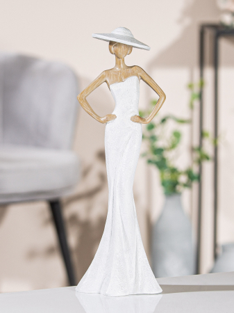 SALE % - Figurina lady , compozit, alb, 10x30x8 cm