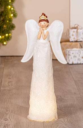FIGURINE - Figurina (LED), ingeri, „Eleni”, Rasina, alb, PU 2, L. 12 cm, L. 21 cm, H 46 cm