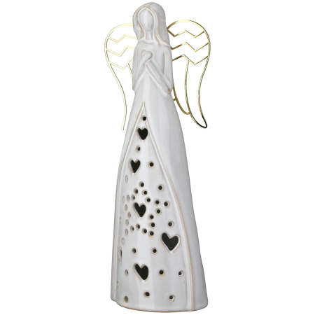 Figurina (LED), ingeri, „Nanto”, Motiv inima, Portelan, gri, PU 3, L. 8,5 cm, L. 10 cm, H 27,5 cm [2]