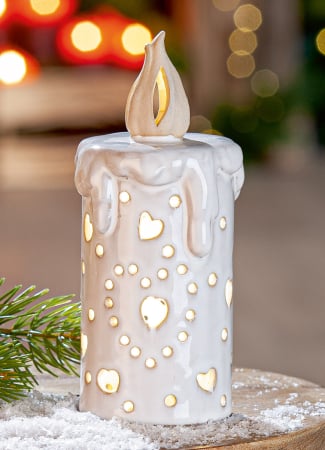 Decoratiuni - Figurina (LED), Lumanare, „Nanto”, Motiv stea, Portelan, gri, PU 4, H 19,5 cm, A. 9 cm