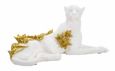 SALE % - Figurina Leopard alb/auriu 53x21,5x24 cm